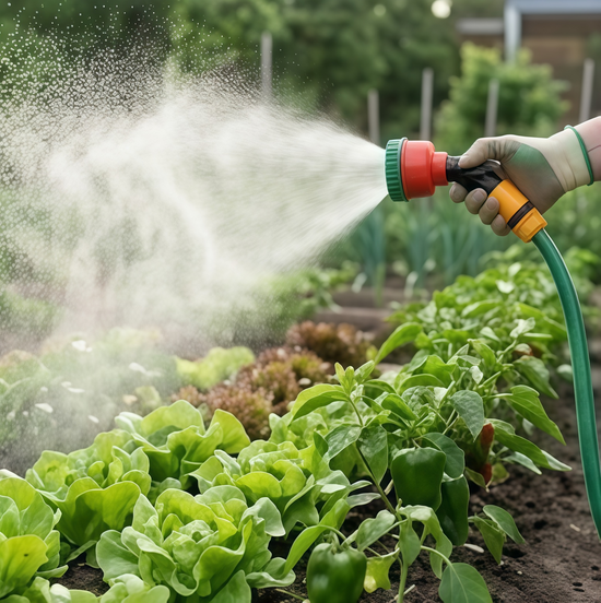 Mist spray watering vegetable garden
